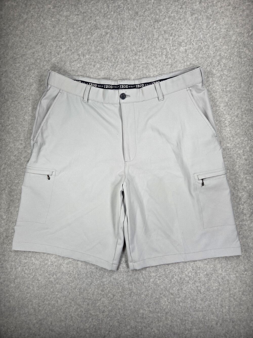 IZOD Golf Shorts Men's 36 Straight Grey Cargo Tech Lightweight Pockets Stretch